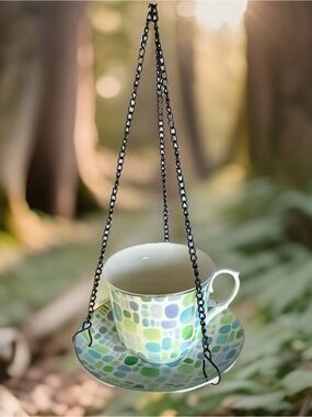 Teacup Bird Feeder Hanging Chain Hello Spring Garden Tea Cup